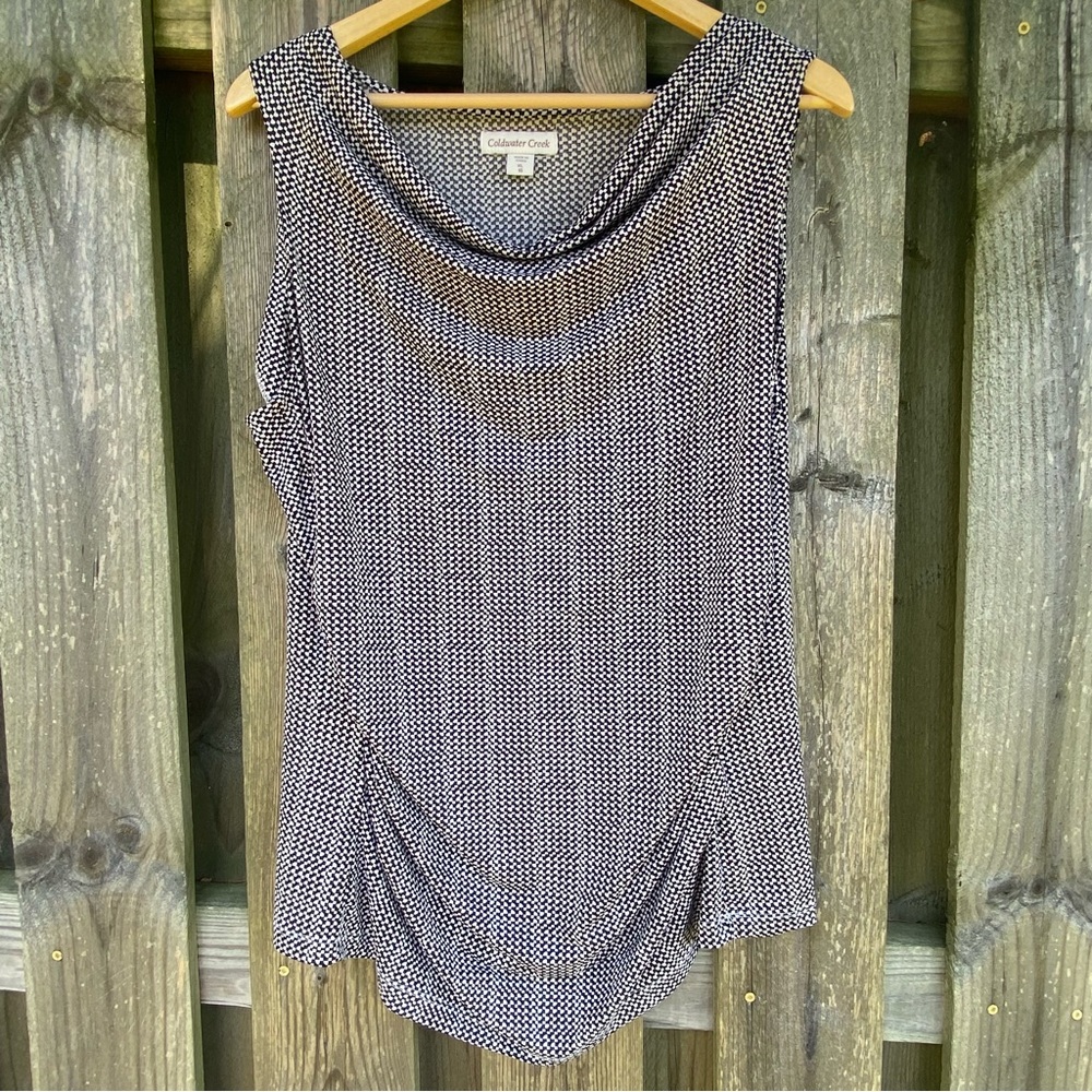 NWOT Coldwater Creek Sleeveless Ruched sides Draped neck  Black White pr…